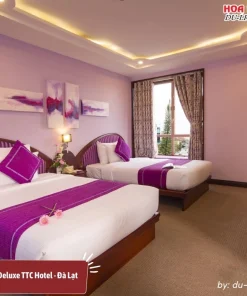 Phòng Premium Deluxe tại TTC Hotel - Đà Lạt rộng 52m2, nội thất gỗ cao cấp, cửa sổ lớn