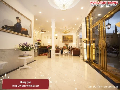 Không gian Tulip City View Hotel Đà Lạt sang trọng với sảnh chính rộng rãi, trang bị nội thất cao cấp, được thiết kế theo phong cách tân cổ điển tinh tế