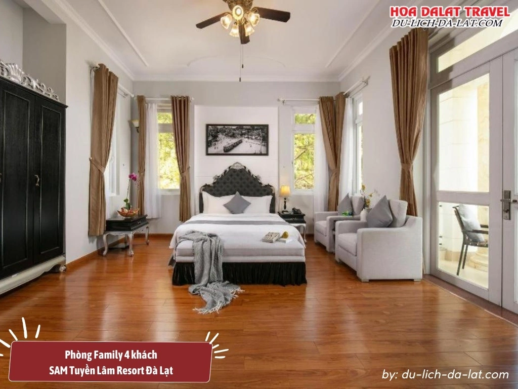 Phòng Family 4 khách tại SAM Tuyền Lâm Resort Đà Lạt với 2 phòng ngủ thoáng đãng và thư giãn